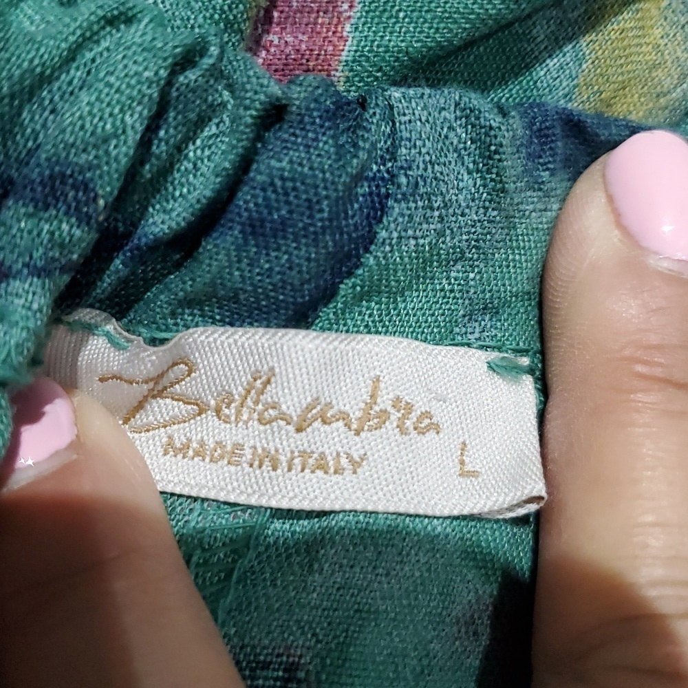 BELLAMBRA 100% LINEN DRESS FLORAL  MADE IN ITALY SIZE LARGE Sleevelesd Halter - Picture 6 of 7